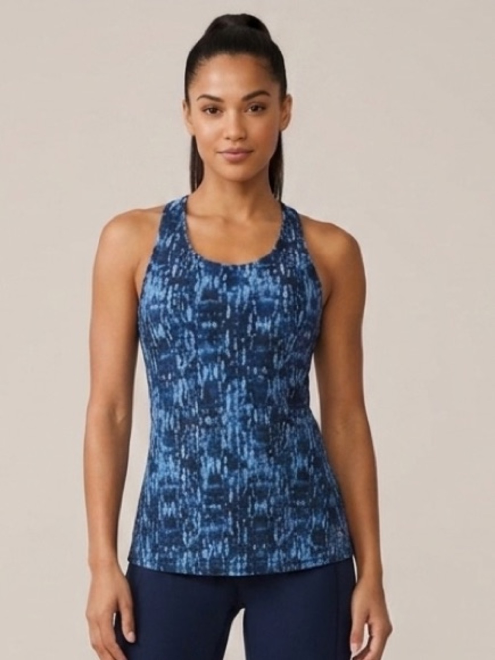 Blue Tie-Dye Racerback Built-in-Bra Tank Top